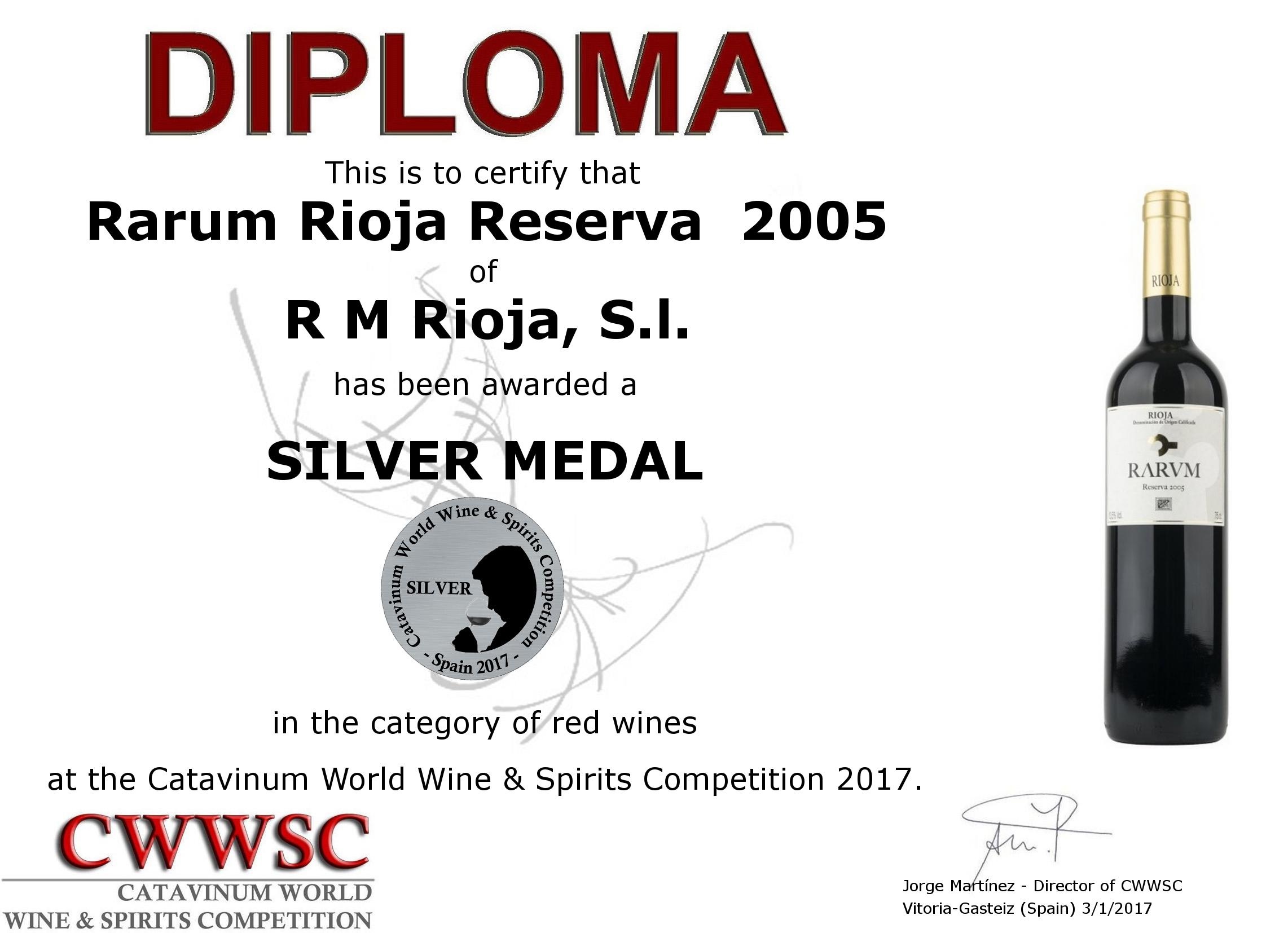 DIPLOMA DE PLATA RARUM RESERVA